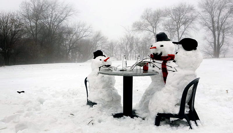 Snowman Family, Funny, Snow, Hats, Nature, Winter, HD wallpaper | Peakpx
