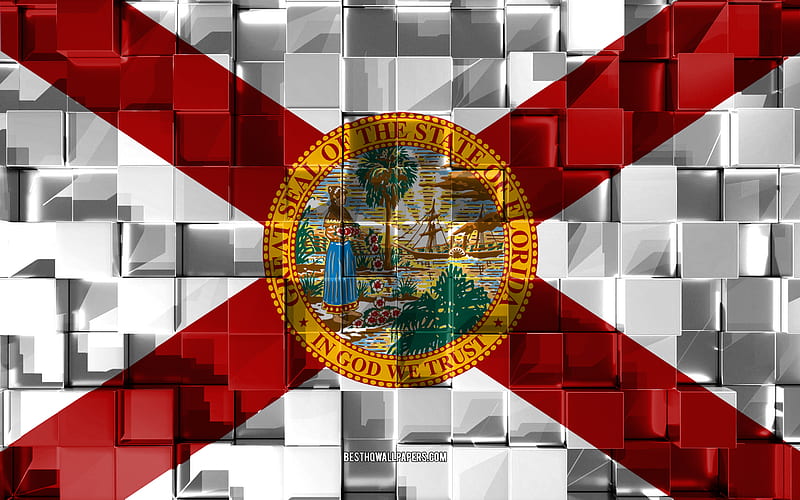 Flag of Florida, 3d flag, US state, 3d cubes texture, Flags of American states, 3d art, Florida, USA, 3d texture, Florida flag, HD wallpaper