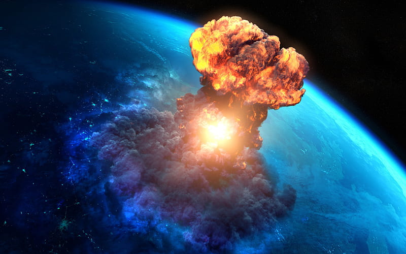 apocalypse, end of the world, explosion, meteorite, Earth, fantasy, HD wallpaper