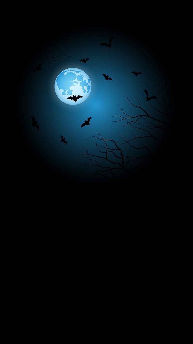 Moon and Bats, Kiss, dark, full moon, halloween, night, sky, tree, HD phone wallpaper