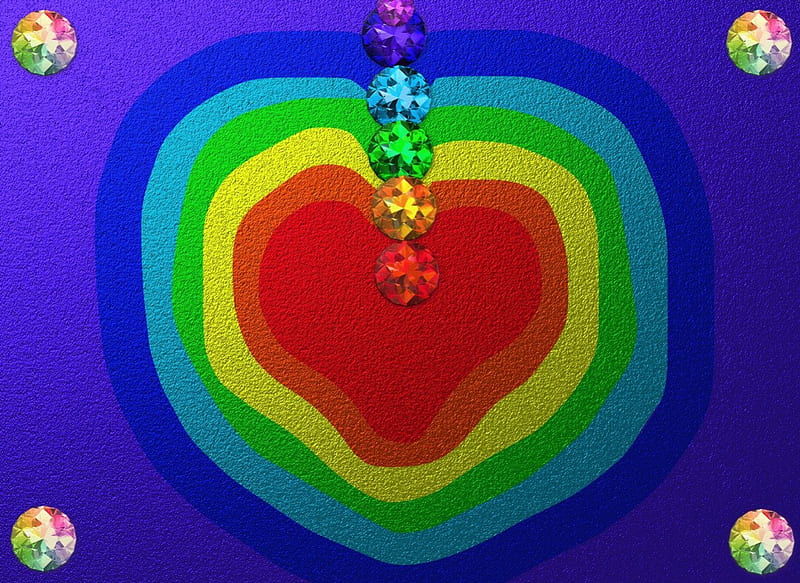 Chakra Love, red, orange, lt blue, yellow, metallic, green, purple, love, heart, chakra, dark blue, HD wallpaper
