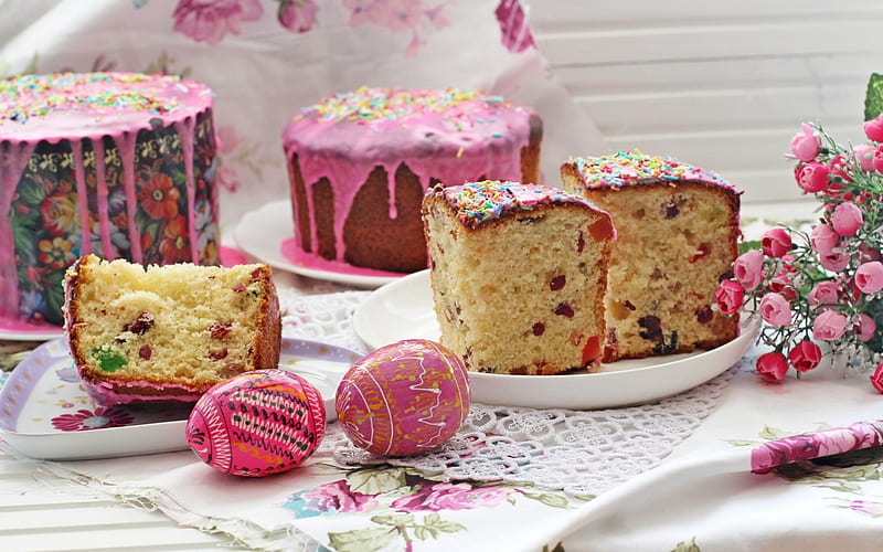 Easter cakes, cake, egg, food, easter, pink, dessert, sweet, HD wallpaper
