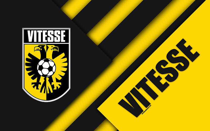 SBV Vitesse FC, emblem material design, Dutch football club, yellow black abstraction, Eredivisie, Vitesse, Arnhem, Netherlands, football, HD wallpaper