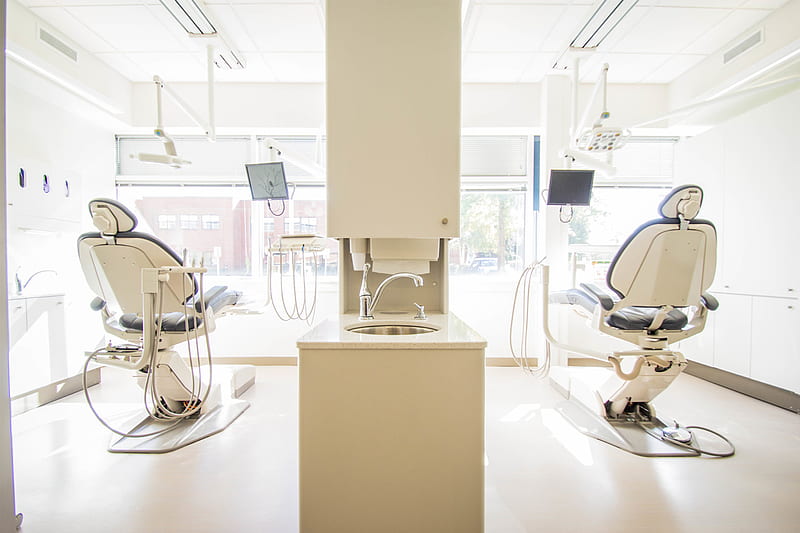 two white dentist chairs inside white painted room, HD wallpaper