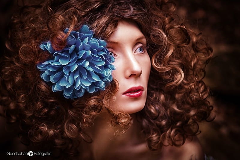 Beauty Model Curl Woman Hair Girl Marco Gosdschan Flower Face Blue Hd Wallpaper Peakpx