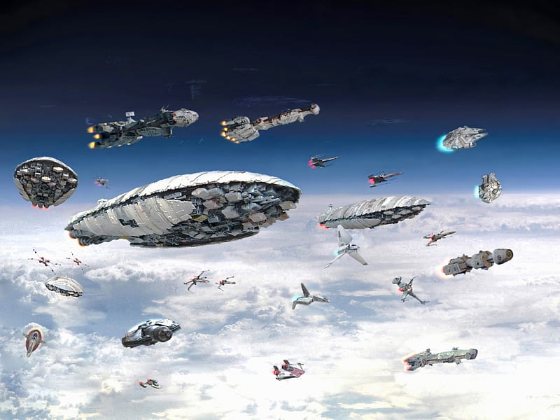ships of star wars universe, slave 1, transpoters, shuttle tydirium, millenium falcon, x wings, a wings, HD wallpaper