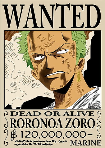 Zoro Bounty Wanted Poster One Piece Metal Print by Anime One Piece - Pixels