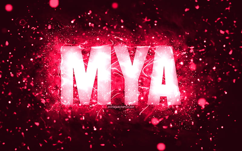 Happy Birtay Mya, pink neon lights, Mya name, creative, Mya Happy Birtay, Mya Birtay, popular american female names, with Mya name, Mya, HD wallpaper