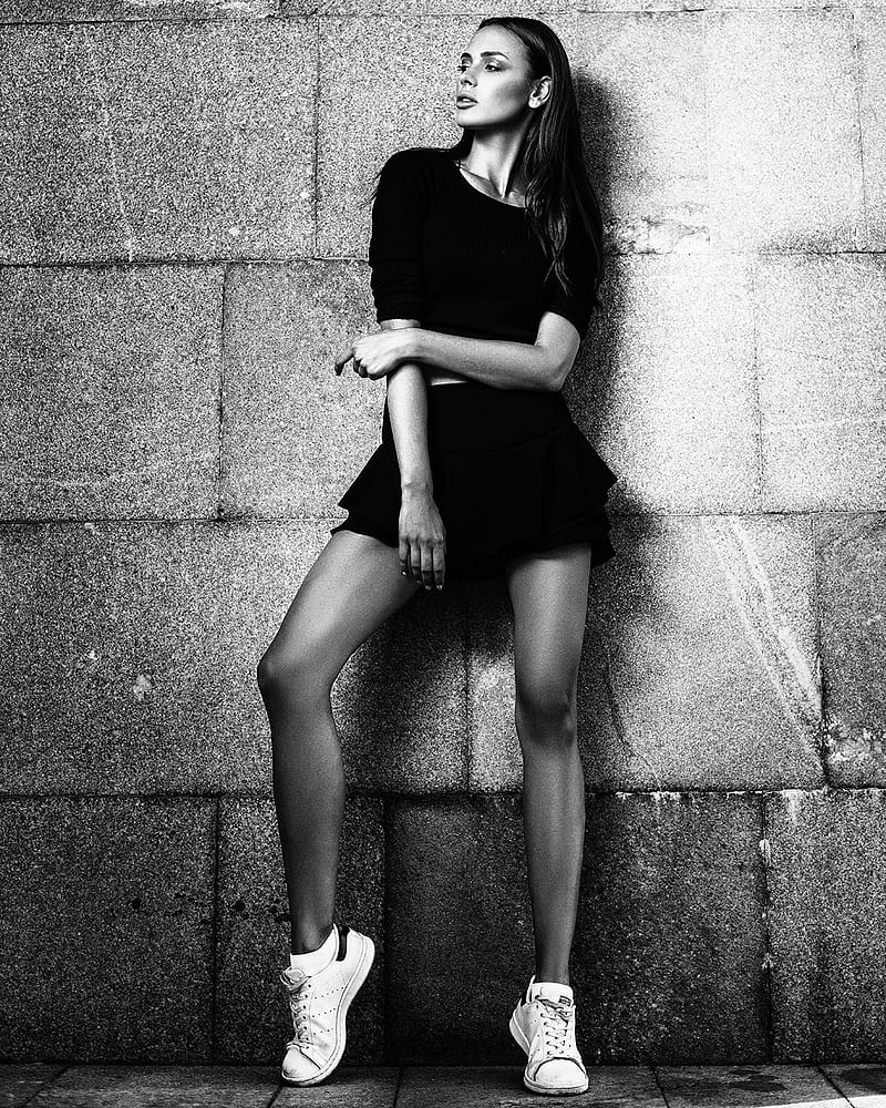 wall, legs, women, model, Aleksey Trifonov, monochrome, HD phone wallpaper