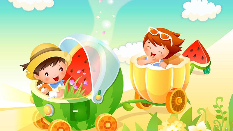 Cute Melon Ride Cartoon, HD wallpaper