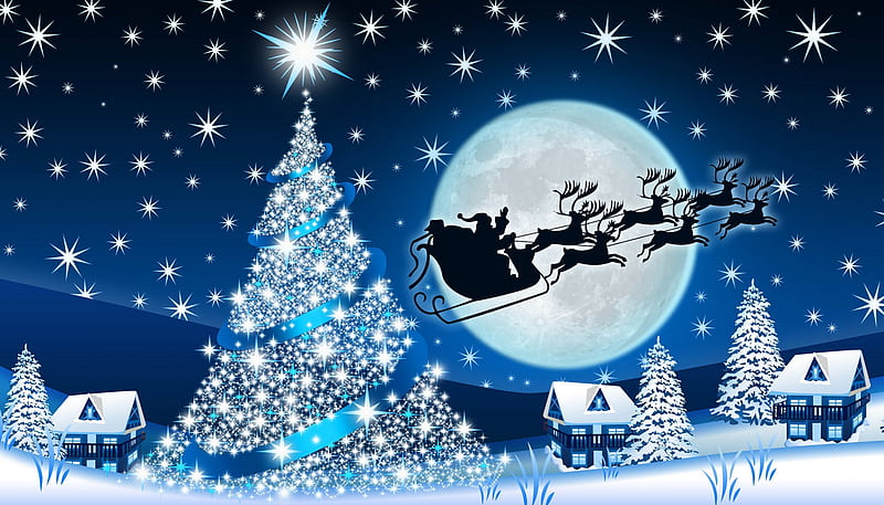 Noche mágica, nochebuena, árbol de navidad, navidad, casas, navidad,  invierno, Fondo de pantalla HD | Peakpx