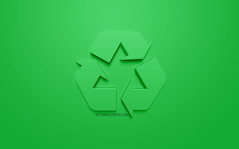 Recycling, 3d icon, green background, ecology concepts, Recycling concepts, 3d art, environment, HD wallpaper