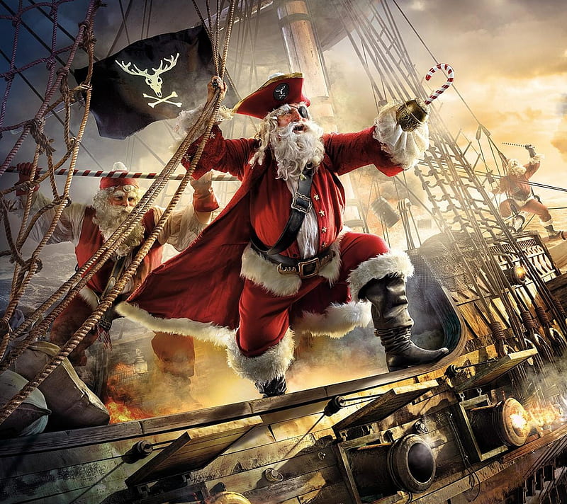 Pirate Santa, funny, xmas, yule, HD wallpaper