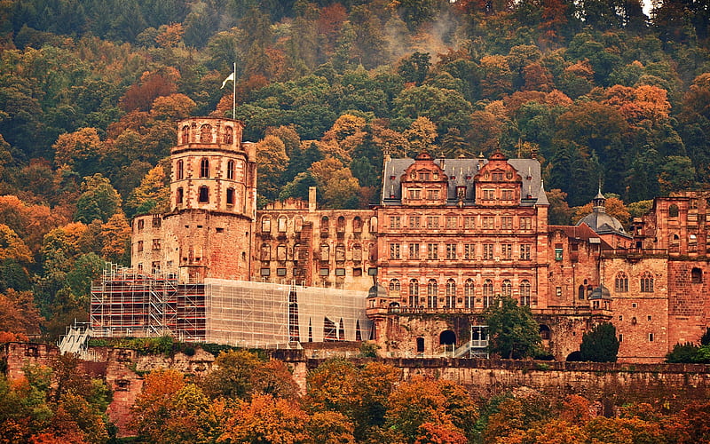 Heidelberg Castle, mountains, autumn, Germany, old castle, reconstruction, Heidelberg, HD wallpaper