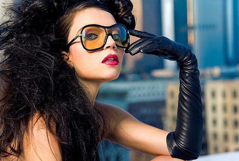 Yellow Shades, yellow, brunette, gloves, shades, HD wallpaper | Peakpx