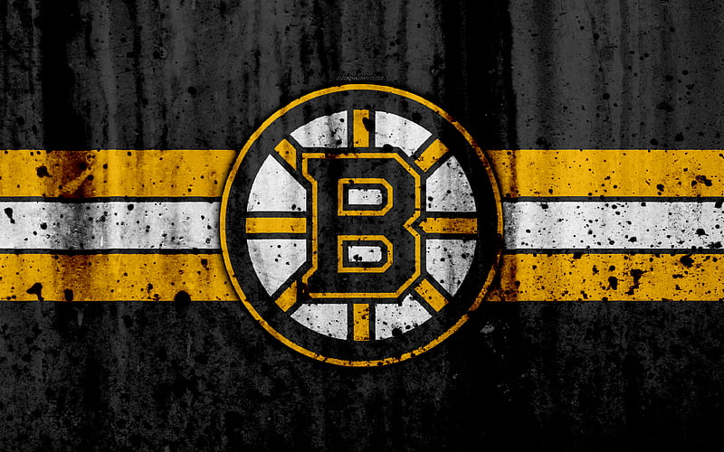 Boston Bruins, grunge, NHL, hockey, art, Eastern Conference, USA, logo, stone texture, Atlantic Division, HD wallpaper