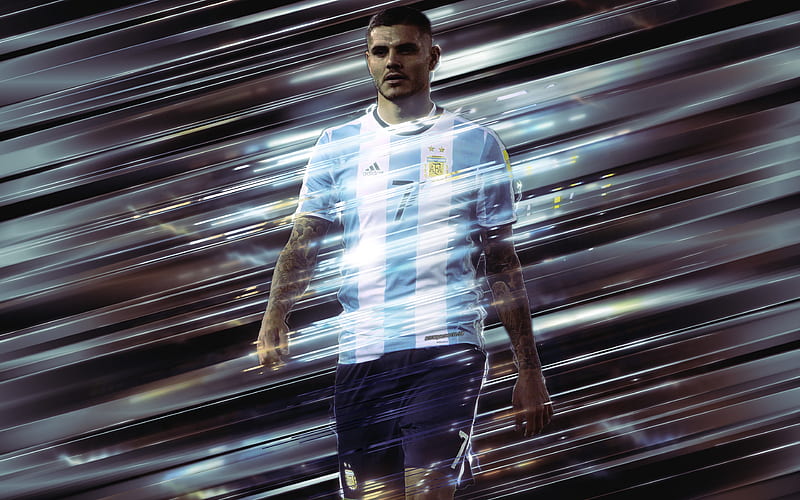 Mauro Icardi, creative art, blades style, Argentinian footballer, Argentina national football team, striker, Argentina, blue creative background, football, HD wallpaper