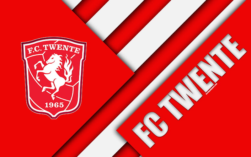 FC Twente, emblem material design, Dutch football club, red white abstraction, Eredivisie, Enschede, Netherlands, football, HD wallpaper