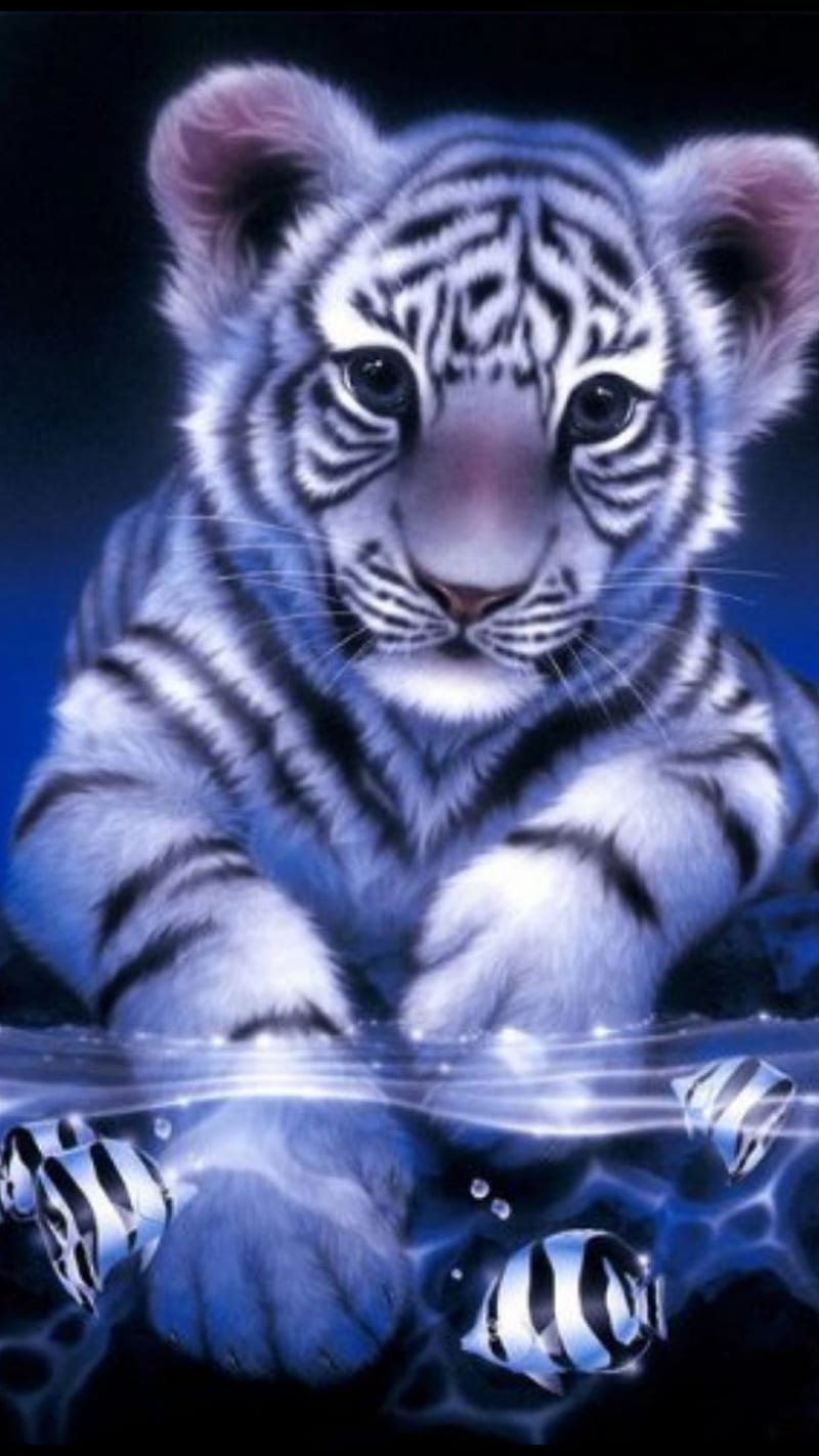 Tiger Cub, 3d, exotic, glowing, kitten, leopards, neon, roar, twinkle,  white, HD phone wallpaper | Peakpx