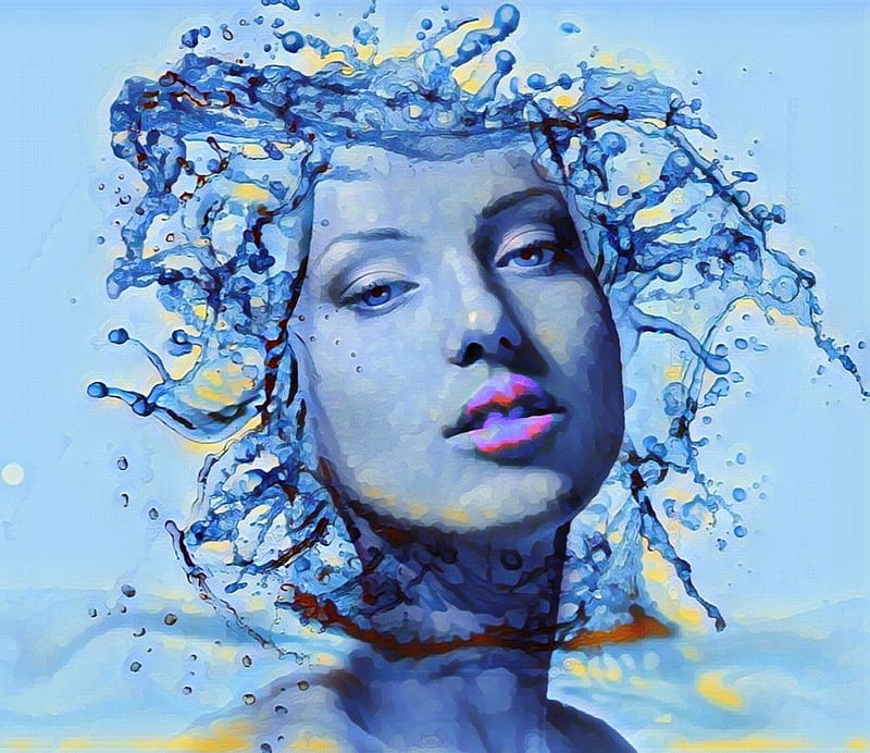 Blue mood, pretty, water, wet, bonito, Blue, abstract, woman, mood, HD wallpaper