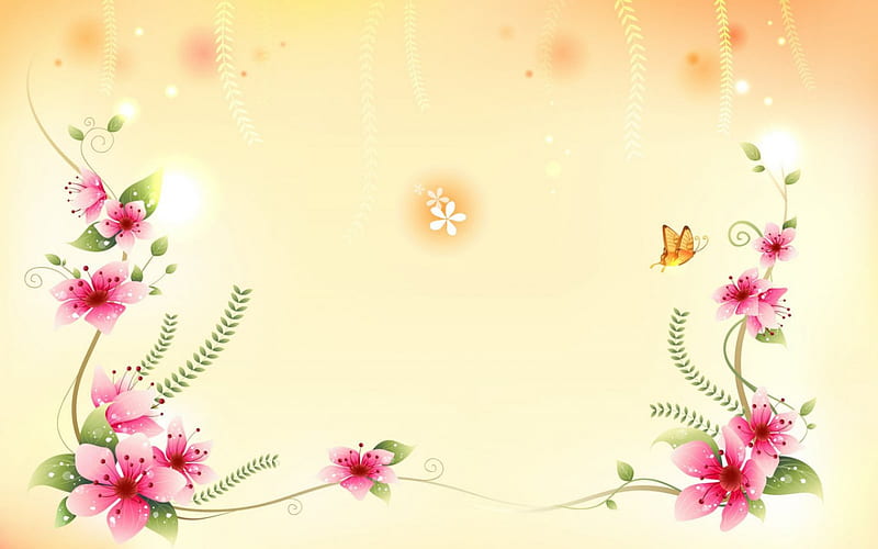Spring Flowers and Butterfly, circles, flowers, Spring, butterfly, HD wallpaper