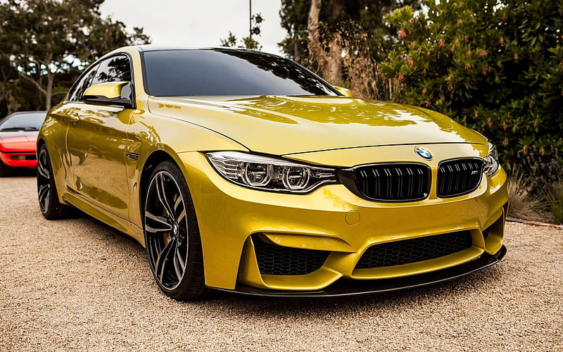 BMW M4, exterior, front view, golden sports coupe, golden M4, tuning M4, German sports cars, BMW, HD wallpaper