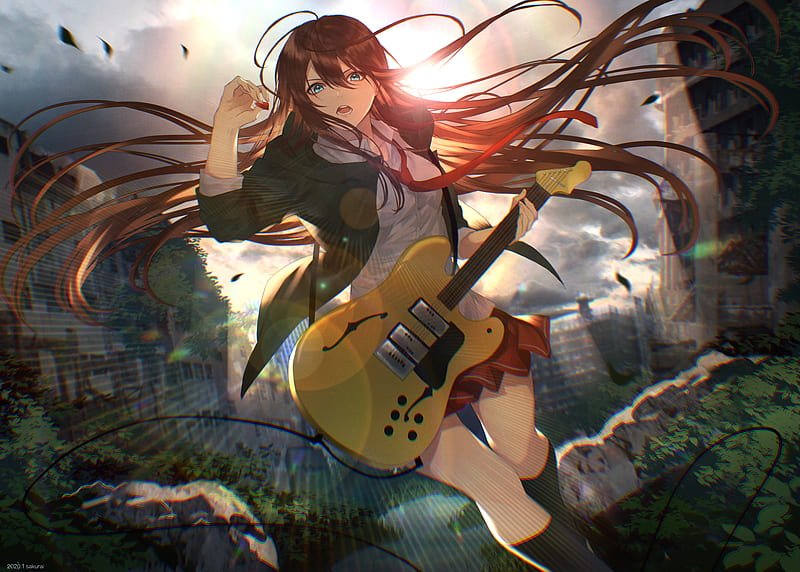 HD anime girl with guitar wallpapers | Peakpx