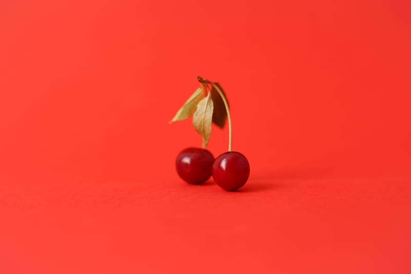cherry, fruit, berry, red, leaf, HD wallpaper