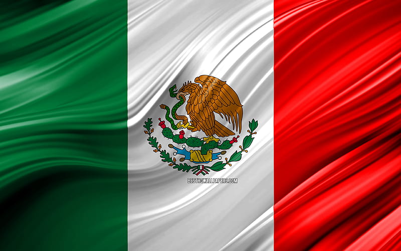 Mexican flag, North American countries, 3D waves, Flag of Mexico, national symbols, Mexico 3D flag, art, North America, Mexico, HD wallpaper