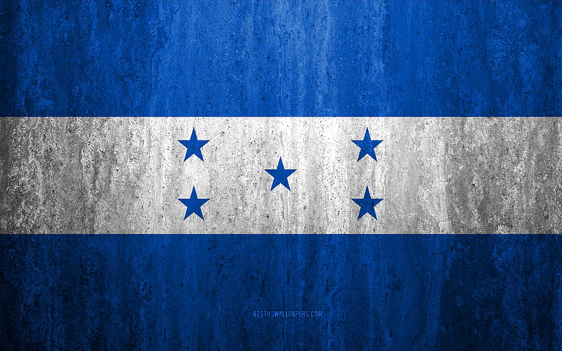 Flag of Honduras stone background, grunge flag, North America, Honduras flag, grunge art, national symbols, Honduras, stone texture, HD wallpaper