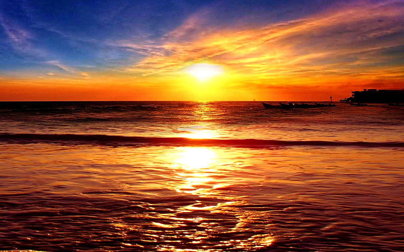 Beach Sunset, shore, sun, sunset, clouds, sea, beach, SkyPhoenixX1 ...