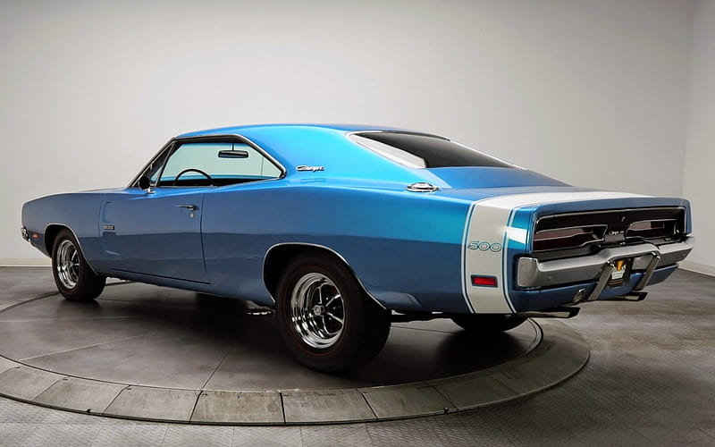 Dodge-Charger-500, Classic, Blue, White Stripe, Mopar, HD wallpaper