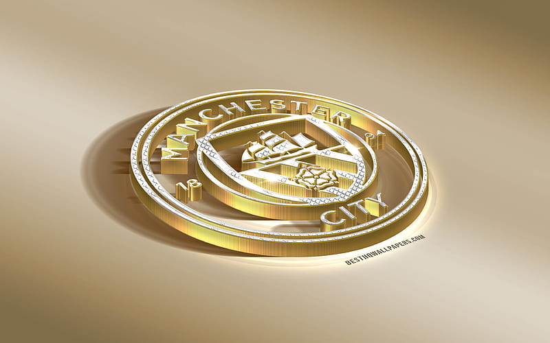 Manchester City FC, English football club, golden silver logo, Manchester, England, Premier League, 3d golden emblem, creative 3d art, football, United Kingdom, HD wallpaper
