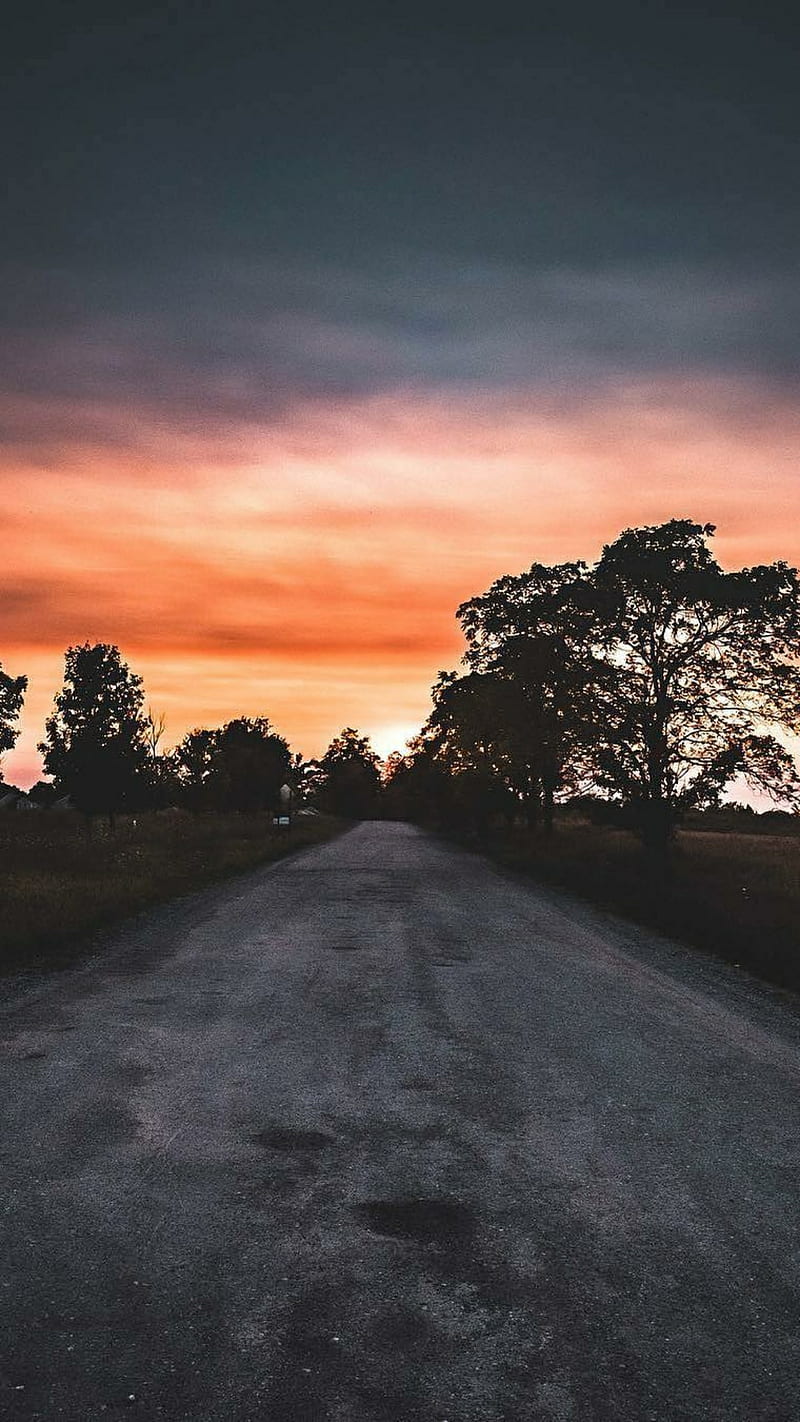 Sunset, paisagem, road, HD phone wallpaper
