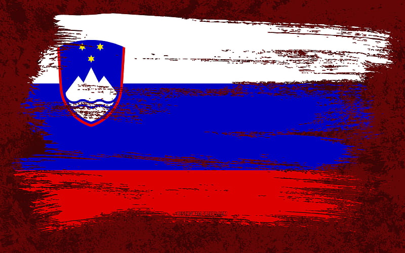 Flag of Slovenia, grunge flags, European countries, national symbols, brush stroke, Slovenian flag, grunge art, Slovenia flag, Europe, Slovenia, HD wallpaper