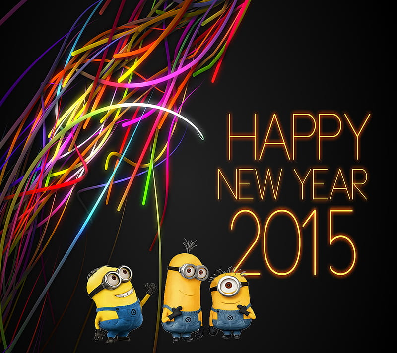 new year minions, 2015, celebrate, colorful, happy, january, new year, HD wallpaper