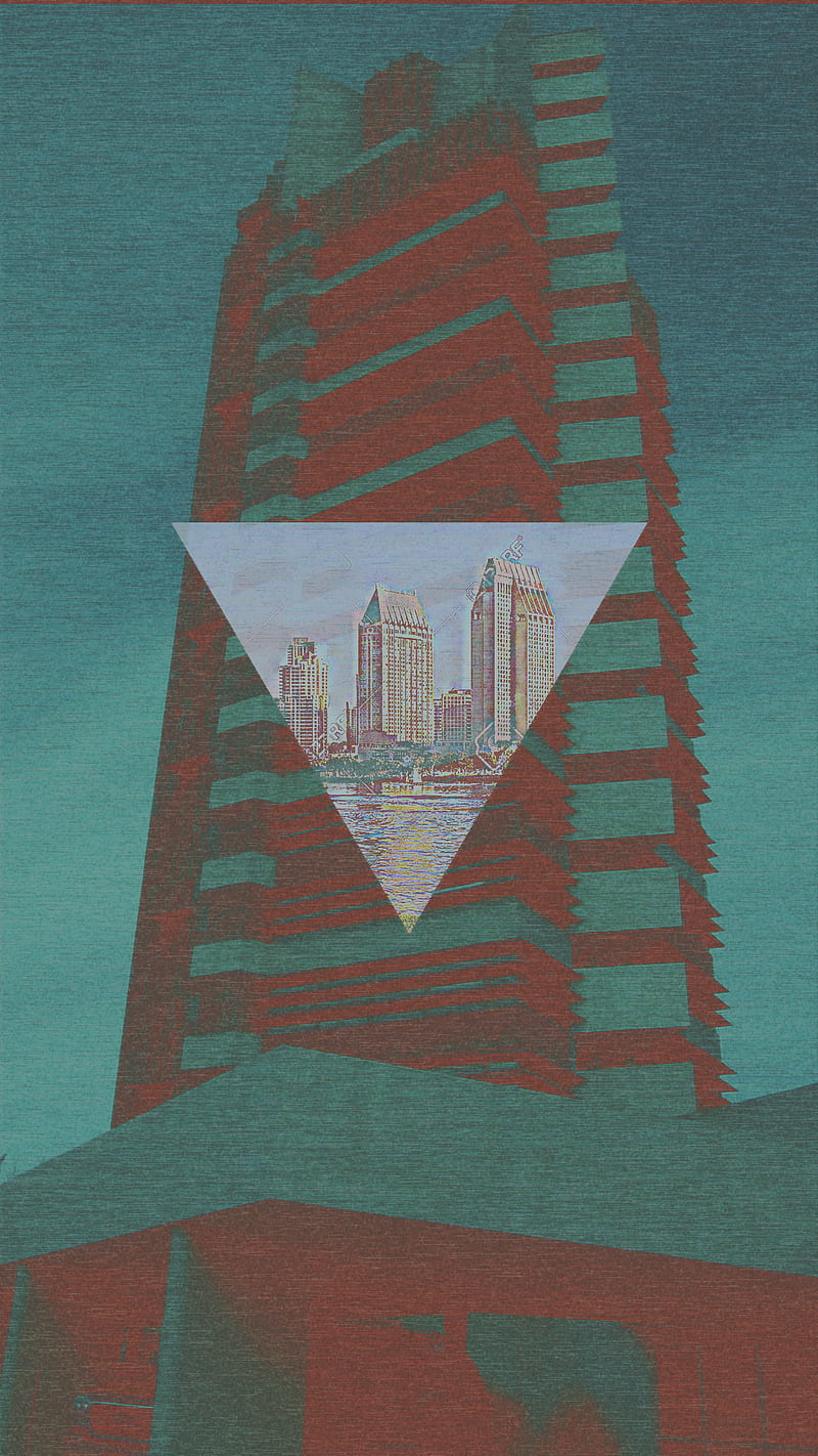 abstract, city, triangle, building, digital art, HD phone wallpaper