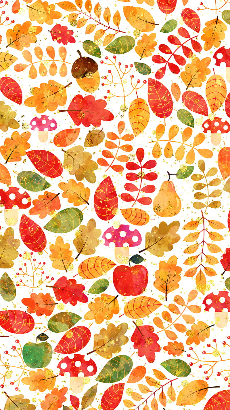 Falling Autumn Leaves, Pravokrug, leaf; autumn; pattern; fall; yellow;  cartoon; red; twig; flat; simple; background; September; October, HD phone  wallpaper | Peakpx