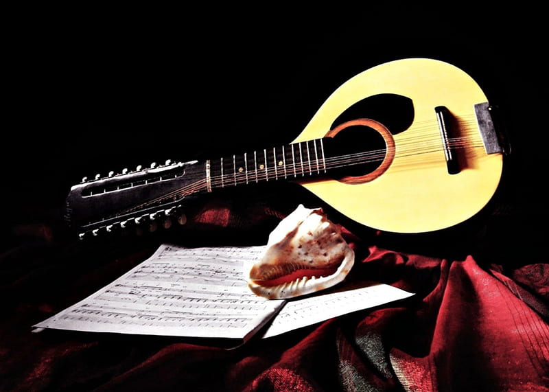 MUSICAL STILL LIFE, imstruments, pretty, songs, mandolin, beautiful, strings, still life, guitar, HD wallpaper