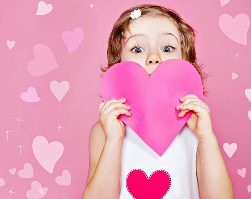 I love you!, valentine, card, cute, girl, heart, hand, copil, child, white,  pink, HD wallpaper | Peakpx