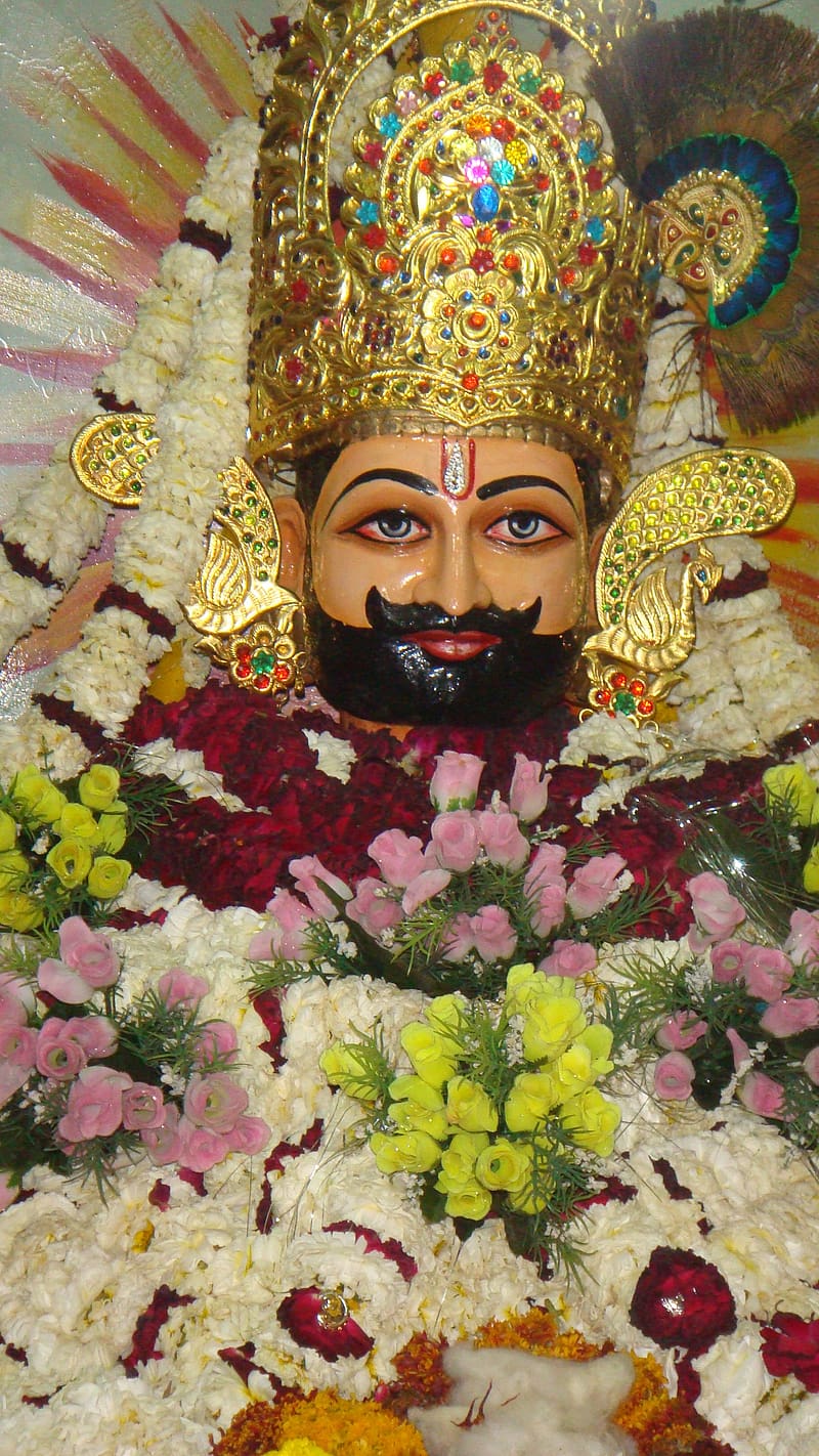 Khatu Shyam Baba, Face Closeup, lord khatushyamji, god, flowers, HD phone wallpaper