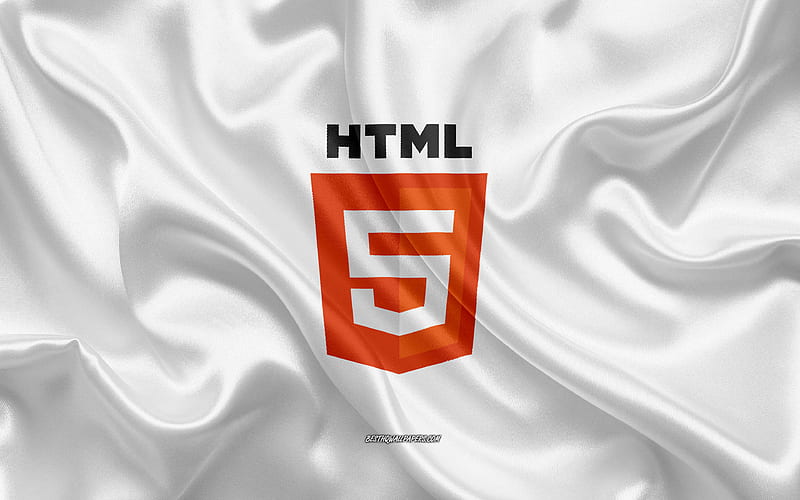 HTML5 logo, white silk texture, HTML5 emblem, programming language, HTML, silk background, HD wallpaper