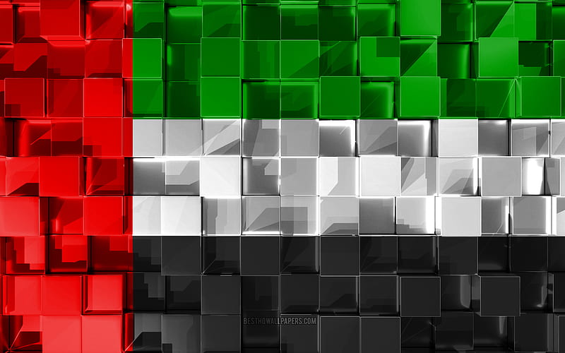 Flag of United Arab Emirates, 3d flag, 3d cubes texture, Flags of Asian countries, UAE, 3d art, United Arab Emirates, Asia, 3d texture, UAE flag, HD wallpaper