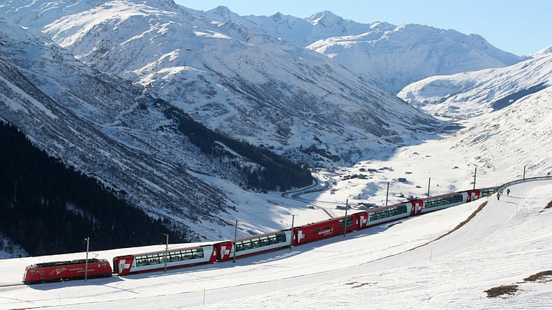 Matterhorn, scenic, snow, trains, mountains, vehicles, transportation, winter, HD wallpaper