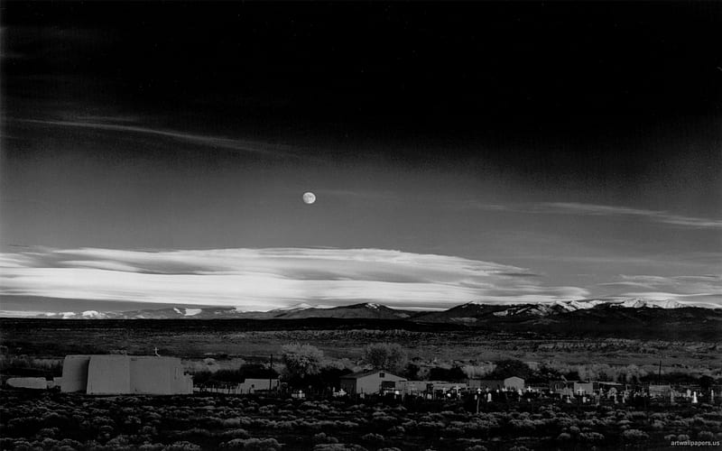 Ansel Adams, scenic moon, moon, moonrise, ansel adams graphy, landscape, HD wallpaper