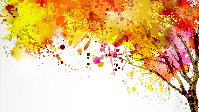 Painted Fall Tree, artistic, fall, autumn, tree, splatter, paint, Firefox Persona theme, HD wallpaper