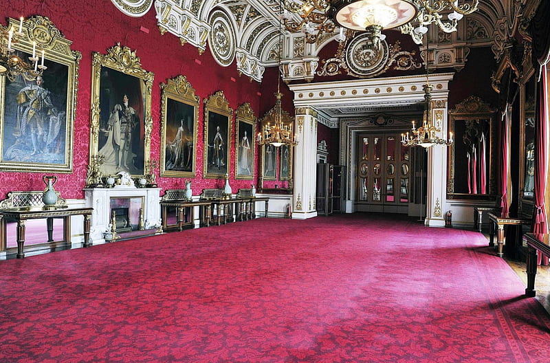 The State Dinning Room , oputent, architecture, red, London, British Royal Houses, monuments, monarch, royal, Buckingham palace, rich, HD wallpaper