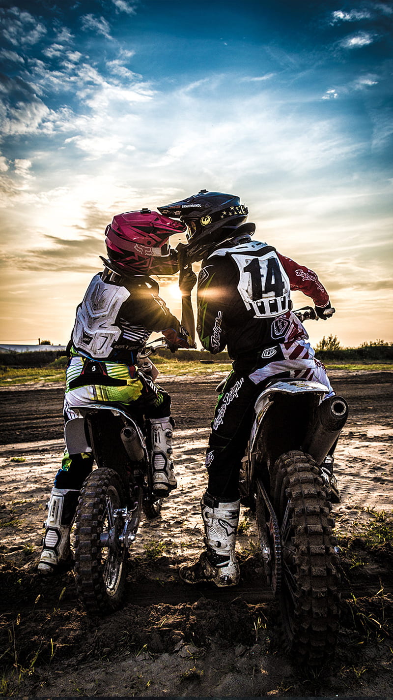 Motocross, motorcycle, dirt, bike, sport, kiss, love, cloud, HD phone wallpaper