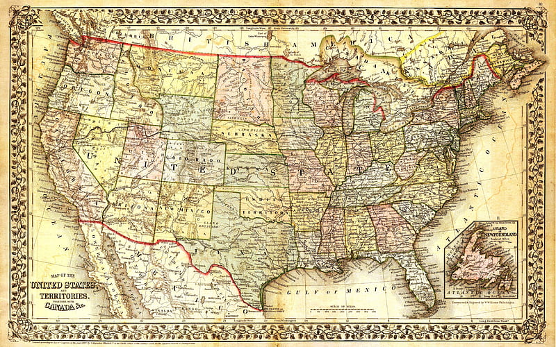 USA Map, old map, vintage, retro, Map of the United States, American states map, USA, HD wallpaper
