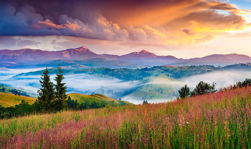Earth, Landscape, Cloud, Fog, Mountain, Nature, Sunset, HD wallpaper